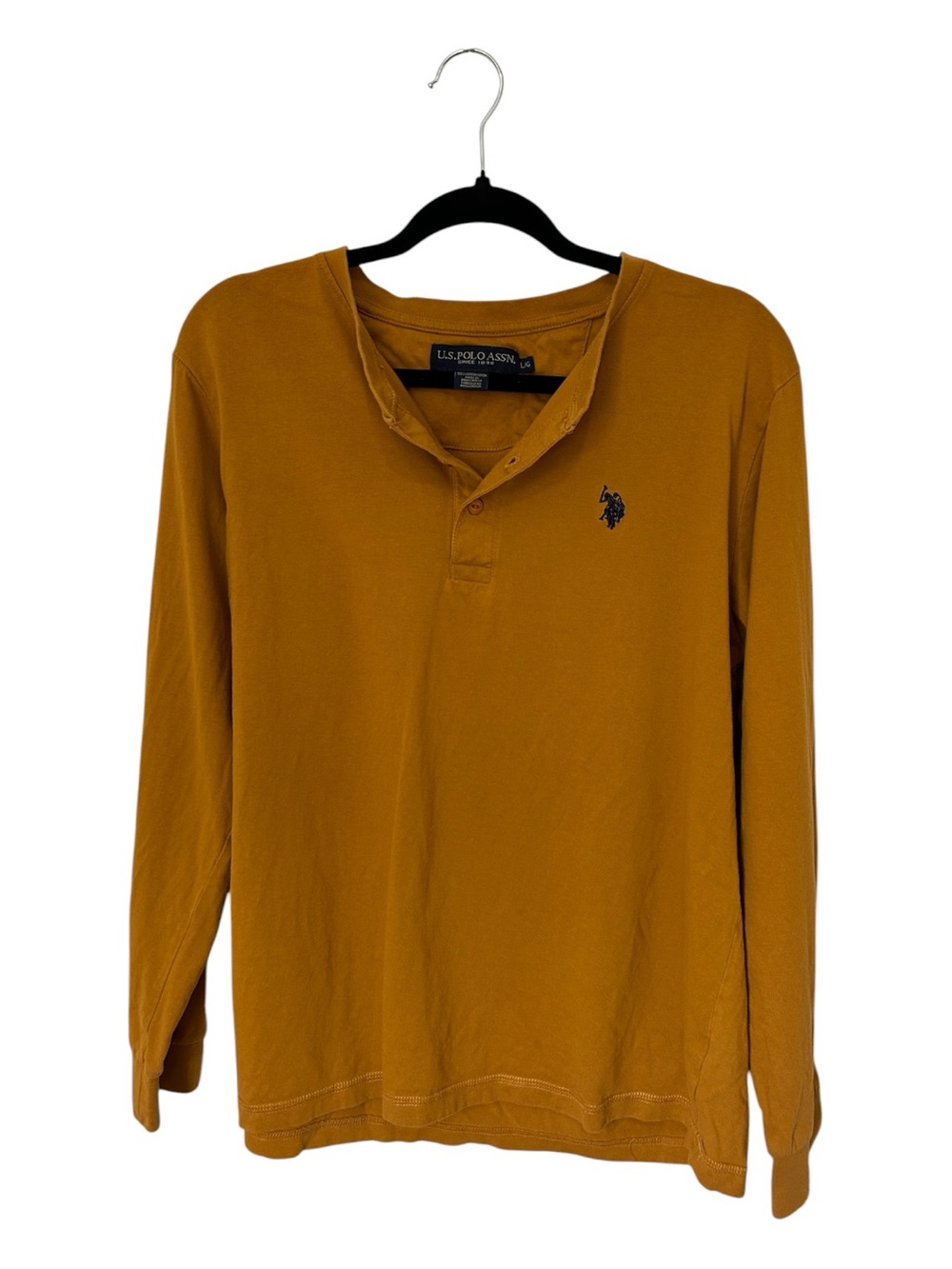 U.S. Polo Assn. 100% Cotton Men's Long Sleeve Henley - Mustard Gold